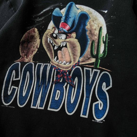 1993 Vintage Dallas Cowboys NFL Taz Looney Tunes Retro Sweatshirt Salem‎ L Black - Picture 3 of 9